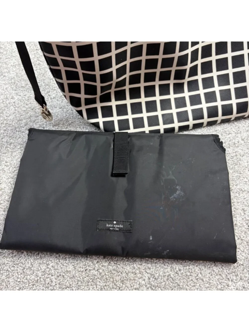 Kate Spade Diaper Bag Black White Check with Changing Pad flaw